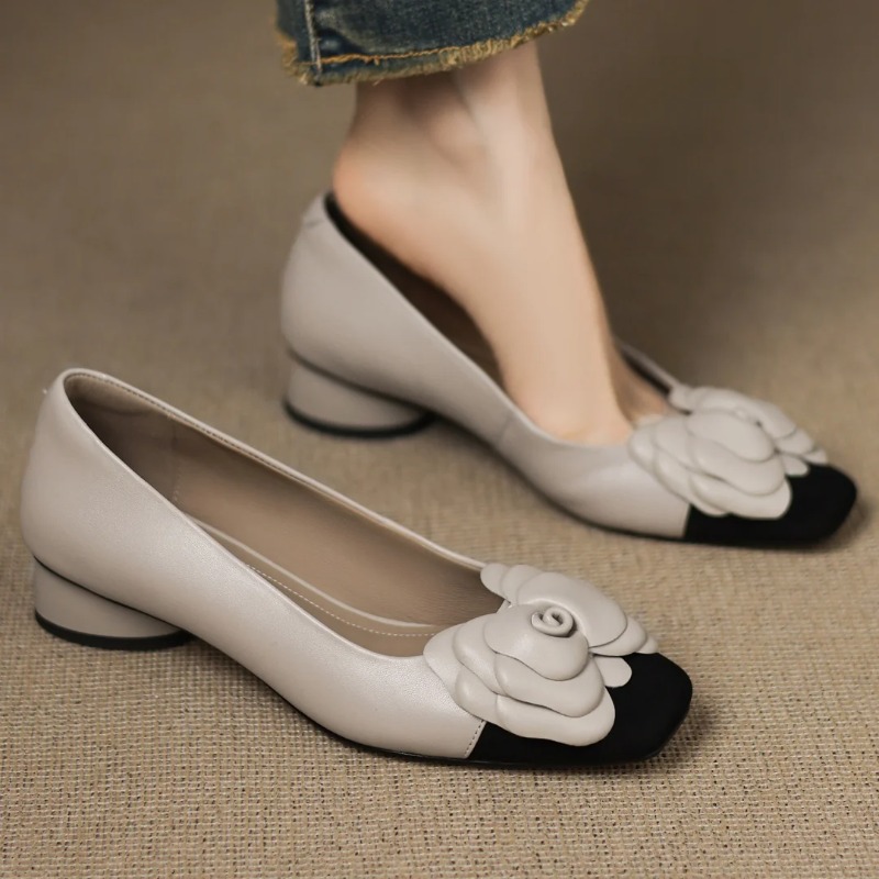 Leather Work Heels - Taglie forti 34-41 décolleté slip-on patchwork