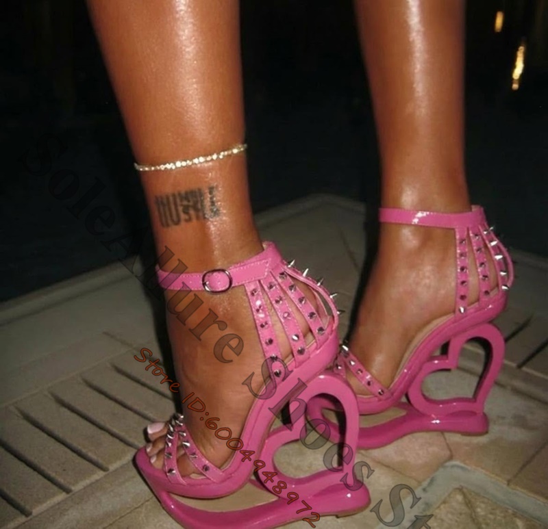 Leather Work Heels - Sandali con zeppa rosa shocking con