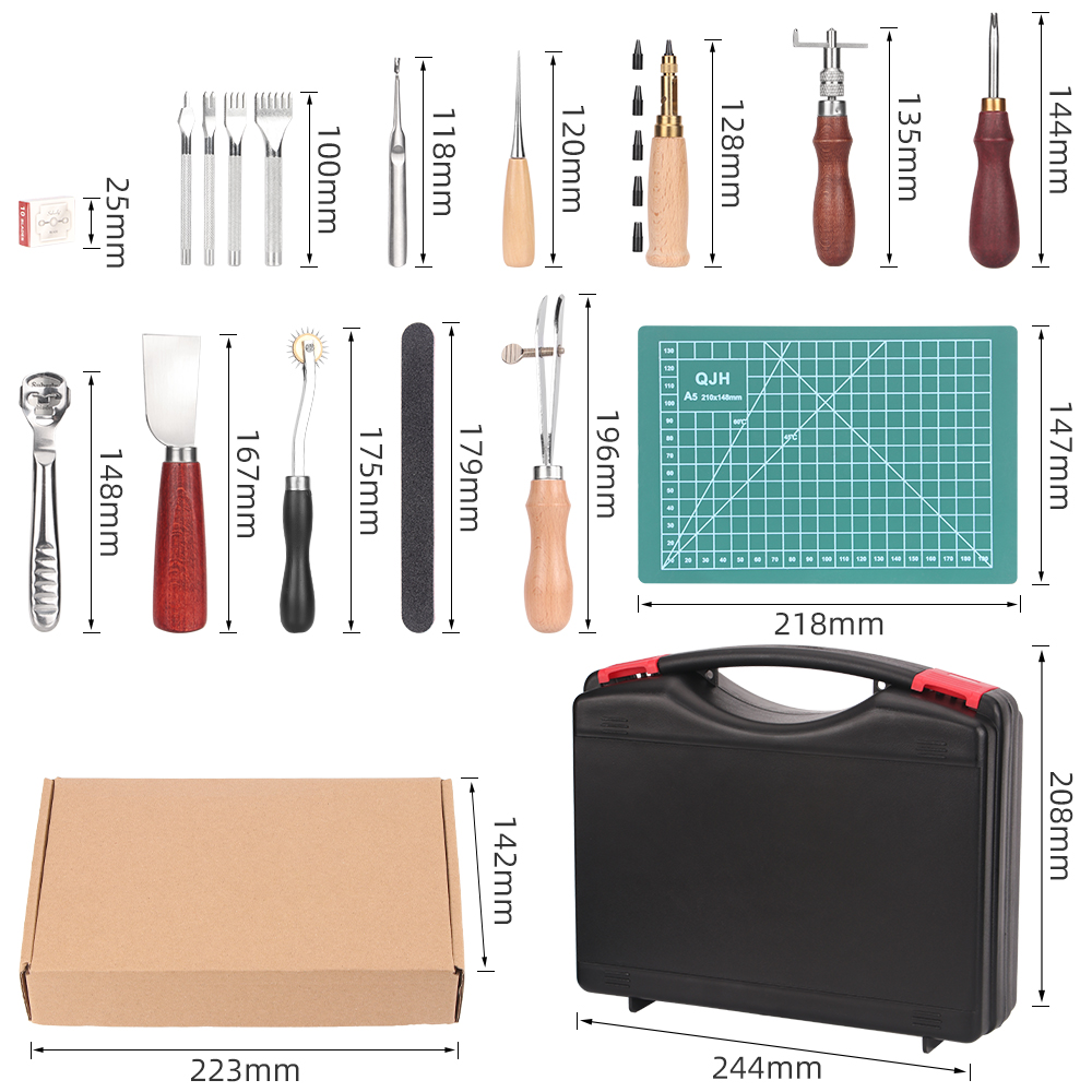 QJH Set di 15 Utensili per Lav - Beginner Leatherwork Kit recensione e prezzo